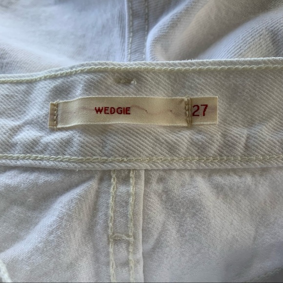 Levi Wedgie Straight White Distressed Denim High-Rise Cropped Jeans - Picture 15 of 16